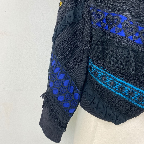 UDO Womens Black Crop Jacket Size 8 Bold Artsy Avant-Garde Ruffles Embroidery - Picture 4 of 13